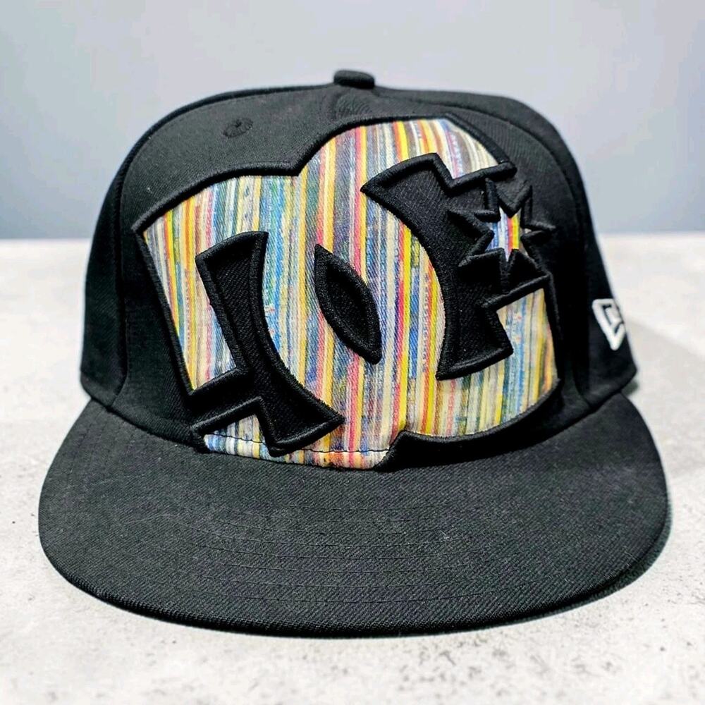 Y2K DC Shoes x New Era 59FIFTY Fitted Hat Size 7 1/8 Black Rainbow Logo - NWOT